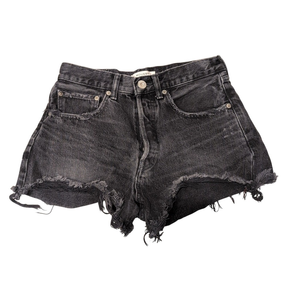 Moussy Vintage Womens Distressed High Rise‎ Denim Mini Shorts Black Size 25 XS